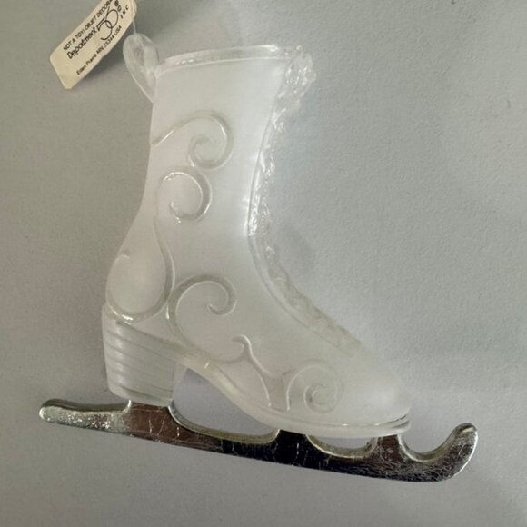 NWT Vtg Retired Dept. 56 Frosted Ice Skate Xmas Ornament Silver Tone Metal Blade - Picture 7 of 9